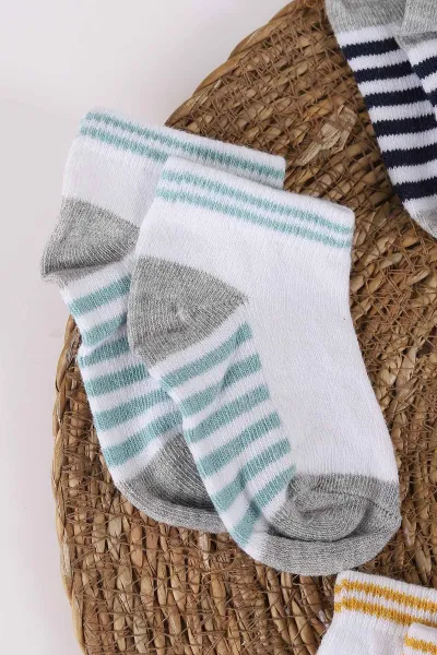 Çoklu Renk (1-10 Yaş) Çizgi Desenli Bilek Unisex 6'lı Çocuk Çorap 454221