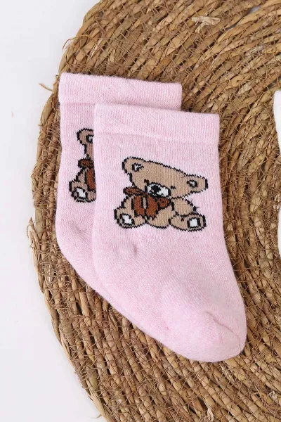 Çoklu Renk (1-4 Yaş) Ayıcık Desenli   3'lü Havlu Kız Bebek&Çocuk Soket Çorap 482419