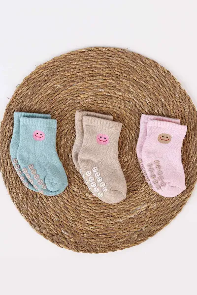 Çoklu Renk (1-4 Yaş)   Desenli Kaydırmaz Taban     3'lü Havlu Kız Bebek&Çocuk Soket Çorap 482417