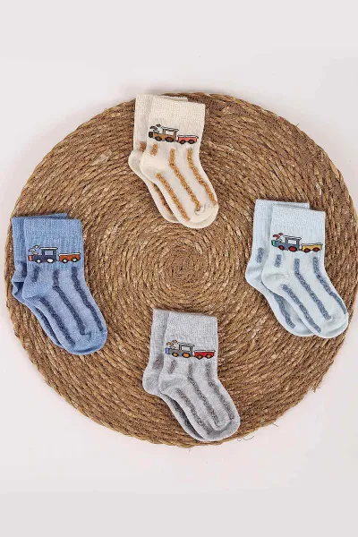 Çoklu Renk (1-4  Yaş)Araba   Desenli 4'lü Erkek Çocuk&Bebek  Patik  Çorap 455916