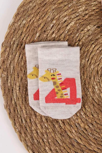 Çoklu Renk (1-6  Yaş ) Zürafa Desenli  4'lü Kız Çocuk Patik Çorap 455890