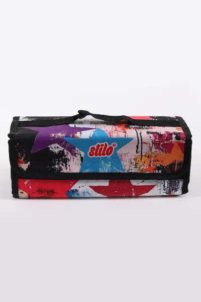 Çoklu Renk 10x25 Cm Stilo Kumaş Desenli 4 Gözlü Çantalı Kalem Kutu 441701