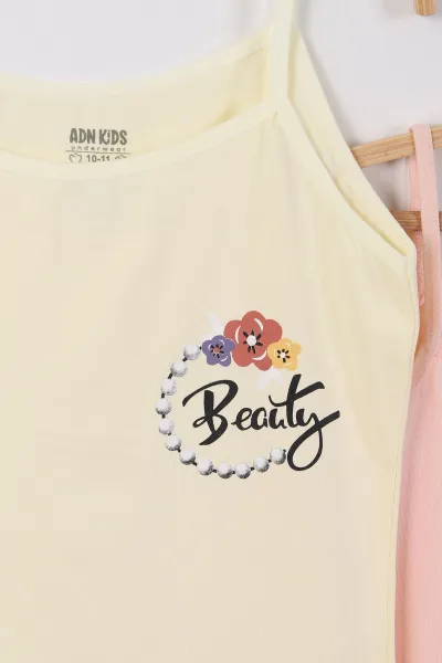 Çoklu Renk (11-15 Yaş)Beauty Baskılı İp Askılı Kız Çocuk 3'lü Atlet 461017