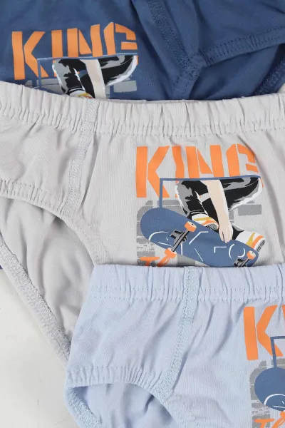 Çoklu Renk (11-15 Yaş)King Kaykay Baskılı Erkek Çocuk 3'lü Slip Külot 460984