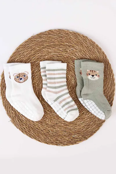 Çoklu Renk (18-24 Ay) Kaymaz Tabanlı 3'lü Unisex Havlu Bebek&Çocuk Soket Çorap 482479