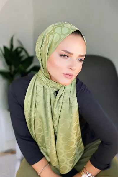 Yağ Yeşili 180x70 Jakar İpeksi Bloom Desen Şal 290788