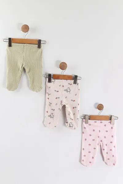 Çoklu Renk (3-6 Ay) Ahududu Baskılı 3'lü Kız Bebek Tek Alt 468755