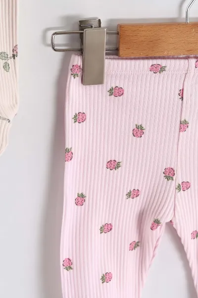 Çoklu Renk (3-6 Ay) Ahududu Baskılı 3'lü Kız Bebek Tek Alt 468755