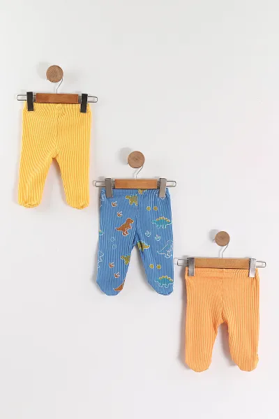 Çoklu Renk (3-6 Ay) Dinazor Baskılı 3'lü Erkek Bebek Alt 468921