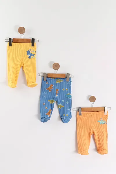 Çoklu Renk (3-6 Ay) Dinazor Baskılı 3'lü Erkek Bebek Alt 468921