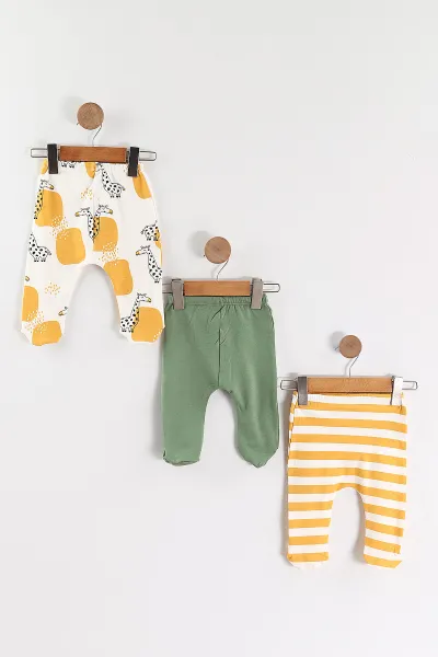 Çoklu Renk (3-6 Ay) Hayvan Baskılı 3'lü Patikli Erkek Bebek Tek Alt 469136
