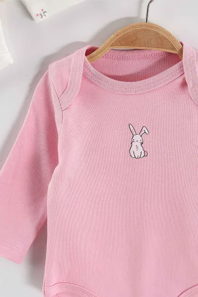 Çoklu Renk (3-9 Ay) Tavşan Desenli 3'lü Kız Bebek Çıtçıtlı Badi 469148