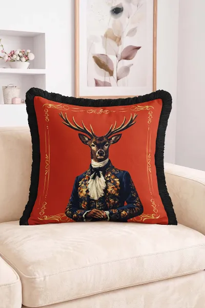 43x43 Cm Dijital Baskılı Fermuarlı Çift Taraflı Saçaklı Kırlent Kılıfı 483428