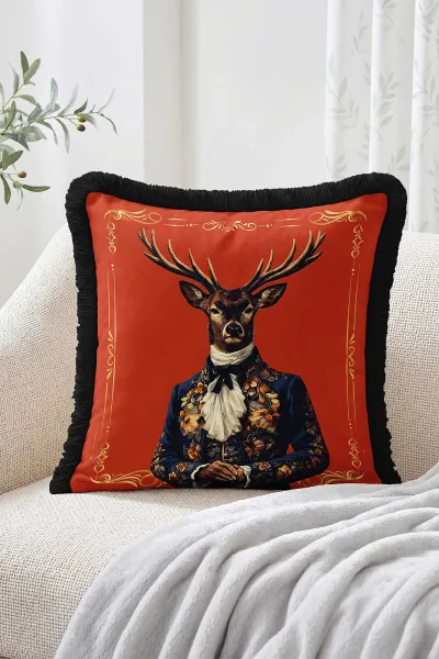 43x43 Cm Dijital Baskılı Fermuarlı Çift Taraflı Saçaklı Kırlent Kılıfı 483428
