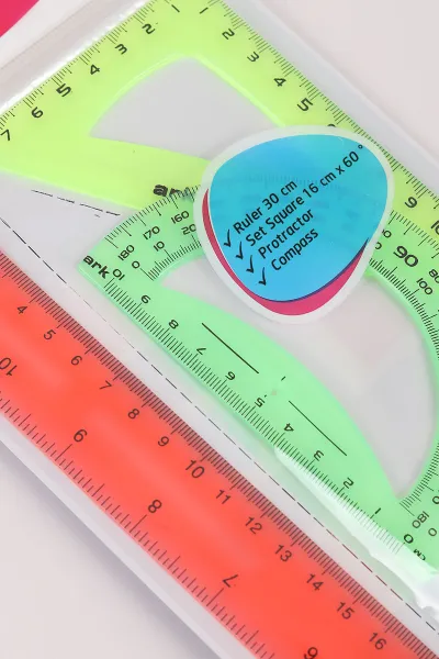 Çoklu Renk Ark Pergelli Plastik Esnek Kırılmaz Cetvel Takımı 4 Parça 457042