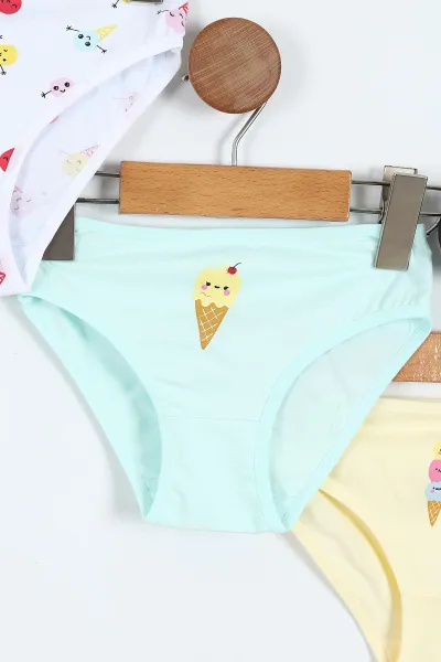 Çoklu Renk Berrak (3-10 Yaş) Üçlü Paket Baskılı Kız Çocuk Külot 372193
