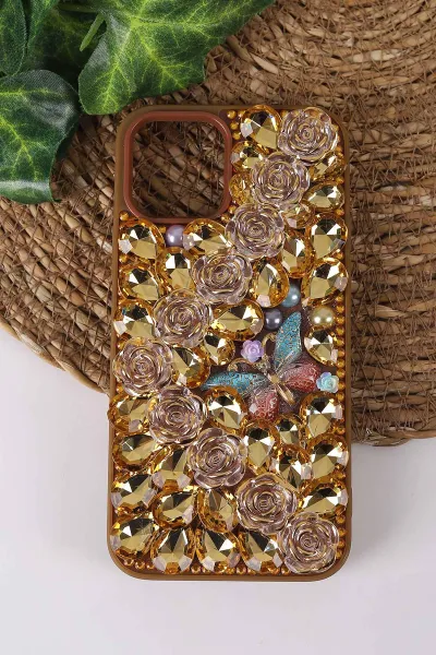 Çöl TeknoCase İPhone 12 Uyumlu Daisy Case Serisi Taşlı Vakumlu Sert Silikon Telefon Kılıfı 431020