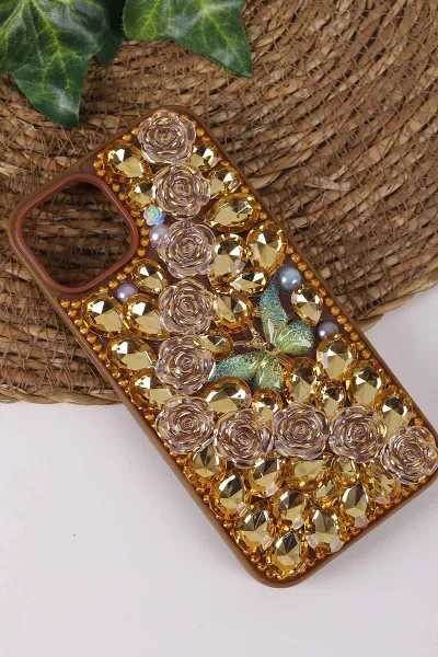 Çöl TeknoCase İPhone 13 Uyumlu Daisy Case Serisi Taşlı Vakumlu Sert Silikon Telefon Kılıfı 431025