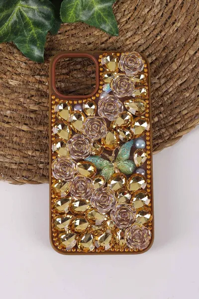 Çöl TeknoCase İPhone 13 Uyumlu Daisy Case Serisi Taşlı Vakumlu Sert Silikon Telefon Kılıfı 431025