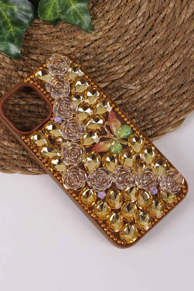 Çöl TeknoCase İPhone 14 Uyumlu Daisy Case Serisi Taşlı Vakumlu Sert Silikon Telefon Kılıfı 431040