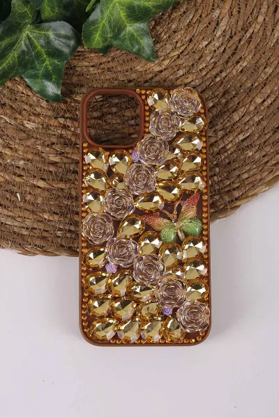 Çöl TeknoCase İPhone 14 Uyumlu Daisy Case Serisi Taşlı Vakumlu Sert Silikon Telefon Kılıfı 431040