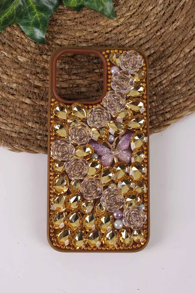 Çöl TeknoCase İPhone 15 Pro Max Uyumlu Daisy Case Serisi Taşlı Vakumlu Sert Silikon Telefon Kılıfı 431076