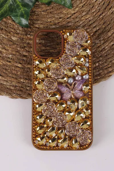 Çöl TeknoCase İPhone 15 Uyumlu Daisy Case Serisi Taşlı Vakumlu Sert Silikon Telefon Kılıfı 431060