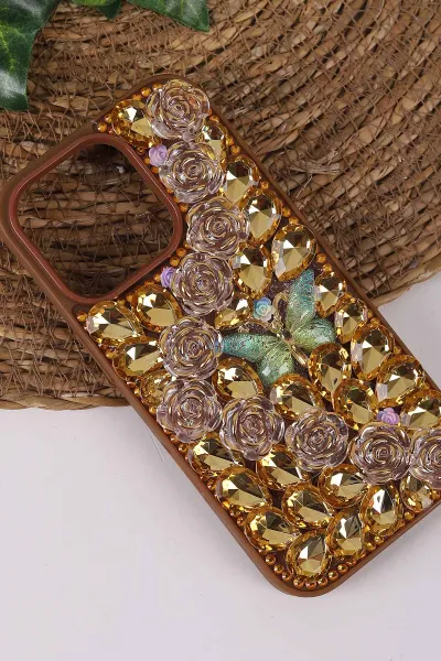Çöl TeknoCase İPhone 16 Pro Uyumlu Daisy Case Serisi Taşlı Vakumlu Sert Silikon Telefon Kılıfı 431089