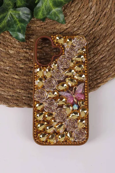 Çöl TeknoCase İPhone 16 Uyumlu Daisy Case Serisi Taşlı Vakumlu Sert Silikon Telefon Kılıfı 431084