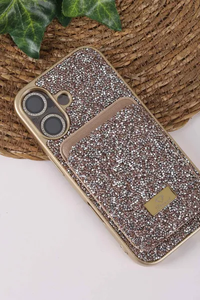 Çöl TeknoCase İPhone 17 Uyumlu Viola Diamond Case Serisi Kartlıklı Lens Hediyeli Sert Silikon Telefon Kılıfı 430856