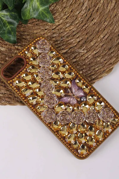 Çöl TeknoCase İPhone 7 Plus ve  İPhone 8 Plus  Uyumlu Daisy Case Serisi Taşlı Vakumlu Sert Silikon Telefon Kılıfı 431115