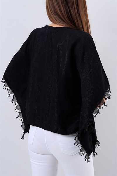 Dantel İşlemeli Siyah Bluz 16877B