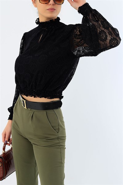 Dantelli Astarlı Siyah Bluz 29417B