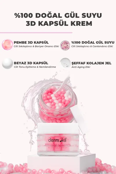 Dermokil % 100 Doğal Gül Suyu Canlandırıcı Yenileyici 3D Kapsül Krem 50 Ml 466575