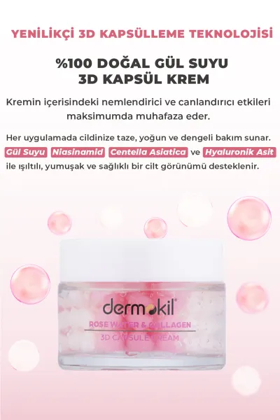 Dermokil % 100 Doğal Gül Suyu Canlandırıcı Yenileyici 3D Kapsül Krem 50 Ml 466575
