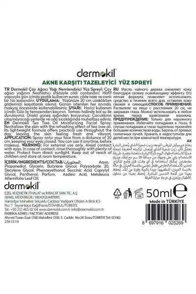 Dermokil Çay Ağacı Akne Karşıtı Yüz Spreyi 50 Ml 466514