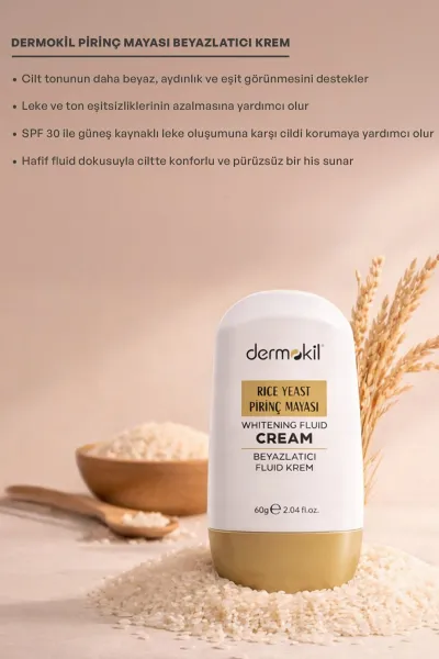 Dermokil Pirinç Mayası Beyazlatıcı Fluid Güneş Koruyucu Yüz Krem 30 SPF 60 g 466581