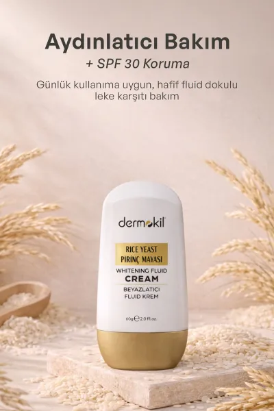 Dermokil Pirinç Mayası Beyazlatıcı Fluid Güneş Koruyucu Yüz Krem 30 SPF 60 g 466581