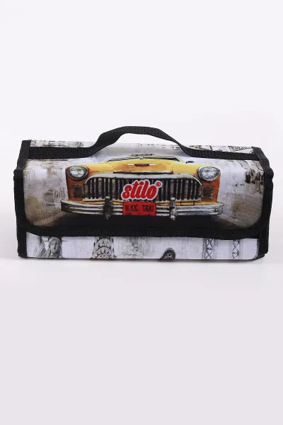 Desenli 10x25 Cm Stilo Kumaş Desenli 4 Gözlü Çantalı Kalem Kutu 441706