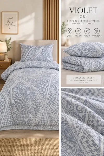 Desenli 160x220 Cm Bella Home Tek Kişilik New Box Nevresim Takımı 491425