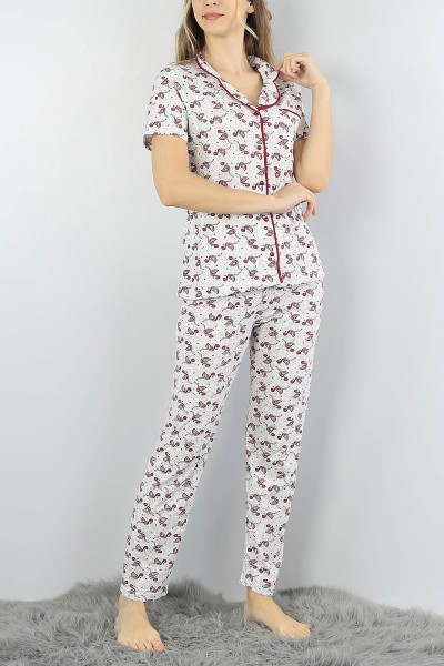 Desenli Düğmeli Baskılı Bayan Pijama Takımı 54957