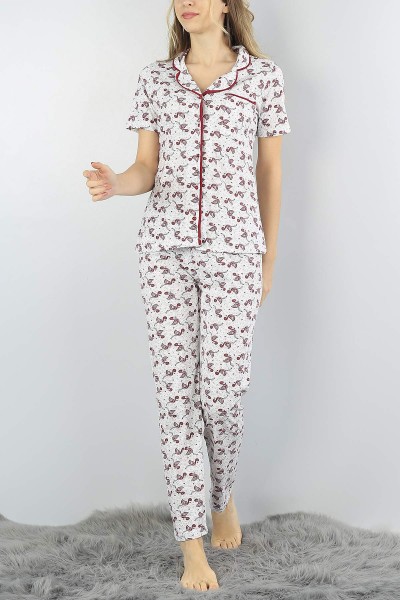 Desenli Düğmeli Baskılı Bayan Pijama Takımı 54957