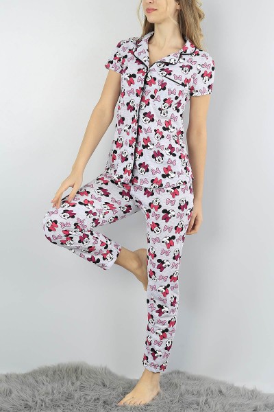 Desenli Düğmeli Bayan  Baskılı Pijama Takımı 54980