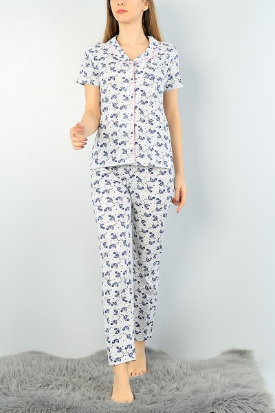 Desenli Düğmeli Bayan  Baskılı Pijama Takımı 62877