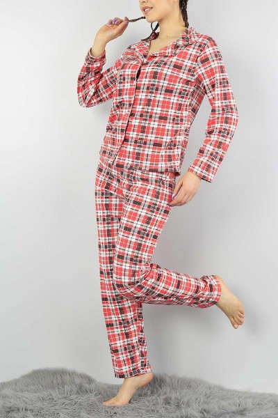Desenli Düğmeli Bayan Pijama Takımı 55743
