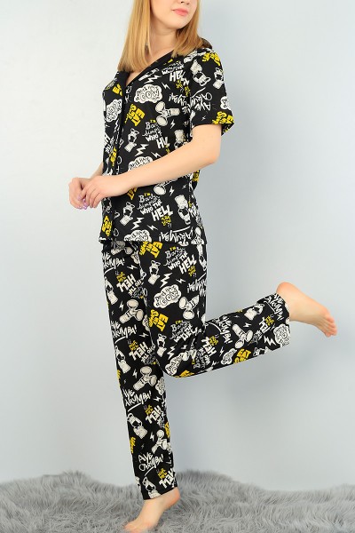 Desenli Düğmeli Bayan Pijama Takımı 64938