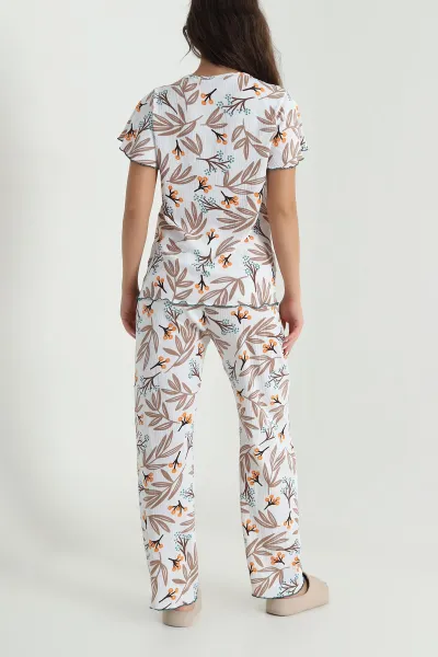 Desenli Düğmeli Bürümcük Kadın Pijama Takımı 479565