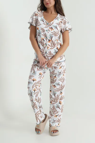 Desenli Düğmeli Bürümcük Kadın Pijama Takımı 479565