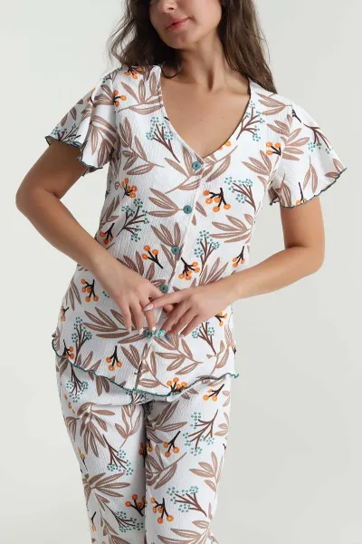 Desenli Düğmeli Bürümcük Kadın Pijama Takımı 479565