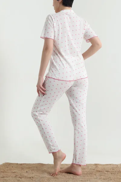 Desenli Düğmeli Kısa Kollu Kadın Pijama Takımı 454587
